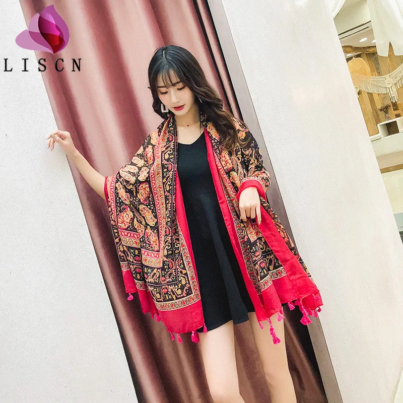 

2019 new scarf ladies spring and summer long dual-use seaside sunscreen shawl beach scarves