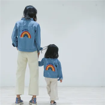 

Family Matching Outfits Cowboy Boy Girls Rainbow Coat 2018 Autumn Parent Children's Clothing Outfits Like Mom Like Baby Shirts