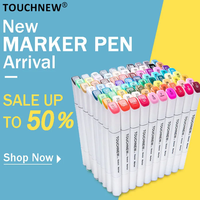 

TOUCHNEW T7 168 Colors Single Art Markers Pen For Sketching Alcohol Based Markers Dual Head Manga Drawing Art Supplies
