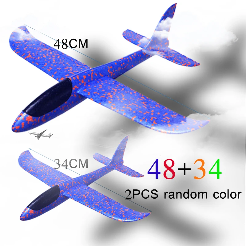 

2PCS 34+48CM Hand Throw Flying Glider Planes Out Door Game Toys For Children Foam Airplane Model Fillers Flying Glider Plane