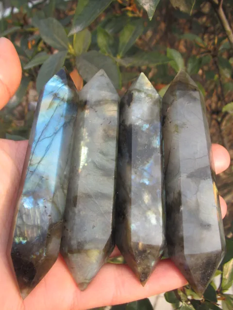 

4pcs Natural beautiful labradorite QUARTZ CRYSTAL DT WAND POINT HEALING