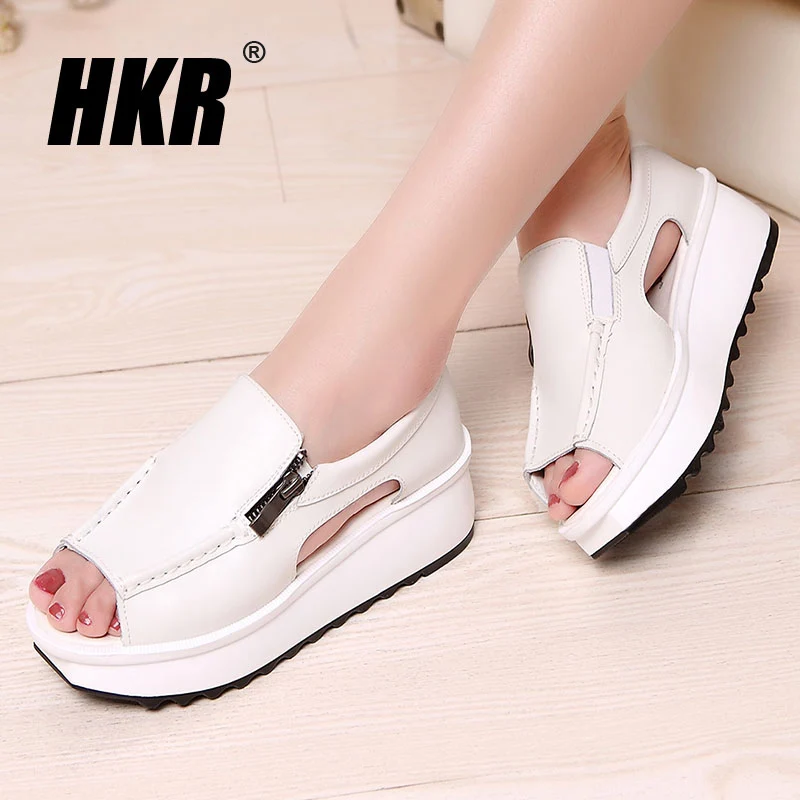 HKR 2017 women sandals summer wedges sandals gladiator sandals round toe zipper platform sandals female shoes flip flops 8332 