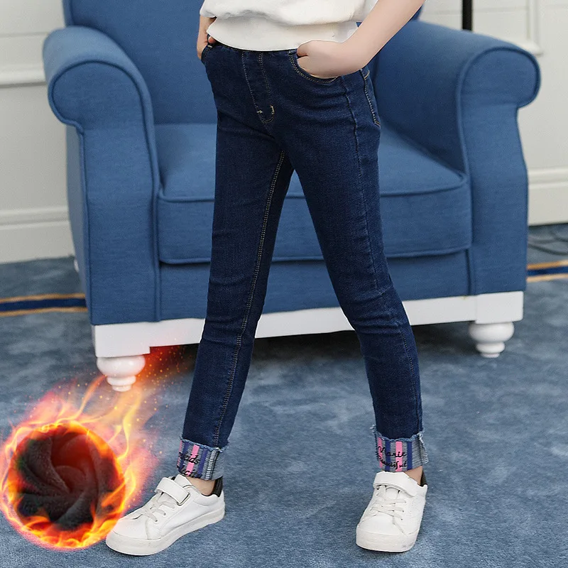 Girls Denim Pant 2018 Kids Jeans Warm Winter Jeans For Girls Toddler Kids Jeans Plus Velvet Long Pant 6 8 10 12 14 Y Jean Fille