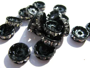 

high quality rondelle spacer tone black jet with clear crystal rhinestone jewelry finding 12mm 200pcs