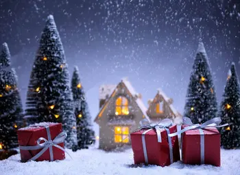 

Winter Christmas Tree Village Backgrounds Vinyl cloth High quality Computer printed party backdrops