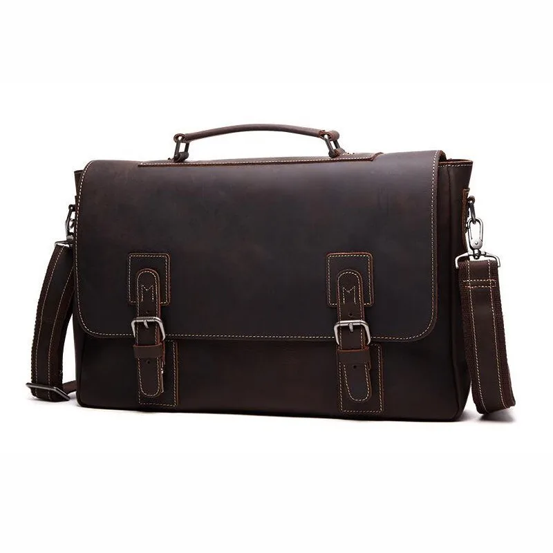 

Male Men's Vintage Real Crazy Horse Cow Leather 15.6 inch Briefcase Totes Messenger Shoulder Portfolio Laptop Bag Case Handbag