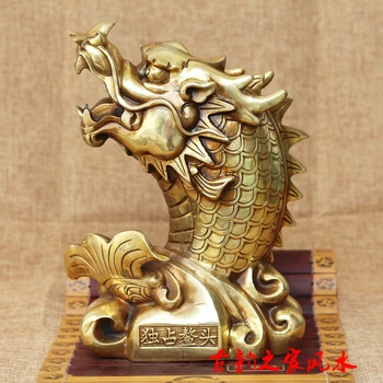 

Bring in wealth treasure HOME office business Money Drawing Talisman # " DU ZHAN AO TOU " Dragon fish FENG SHUI Brass statue