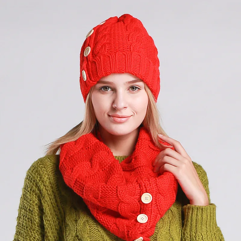 Neck Warmer Knitted Women's Hat Scarf Set Fur Wool Lining Thick Warm