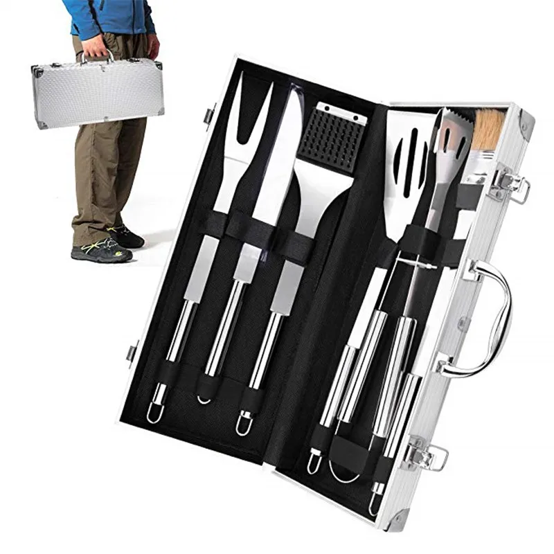 

BBQ Grill Kit, Stainless Steel BBQ Grill Accessories 6 Piece Fork / Chef Scraper / Pliers / Brush / Knife / Cleaning Brush
