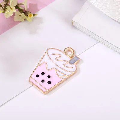 10pcs/pack 15*21mm Lovely Milk Drink Enamel Charms for Jewelry Making Alloy Pendants fit DIY Necklace Bracelet Accessories - Окраска металла: pink