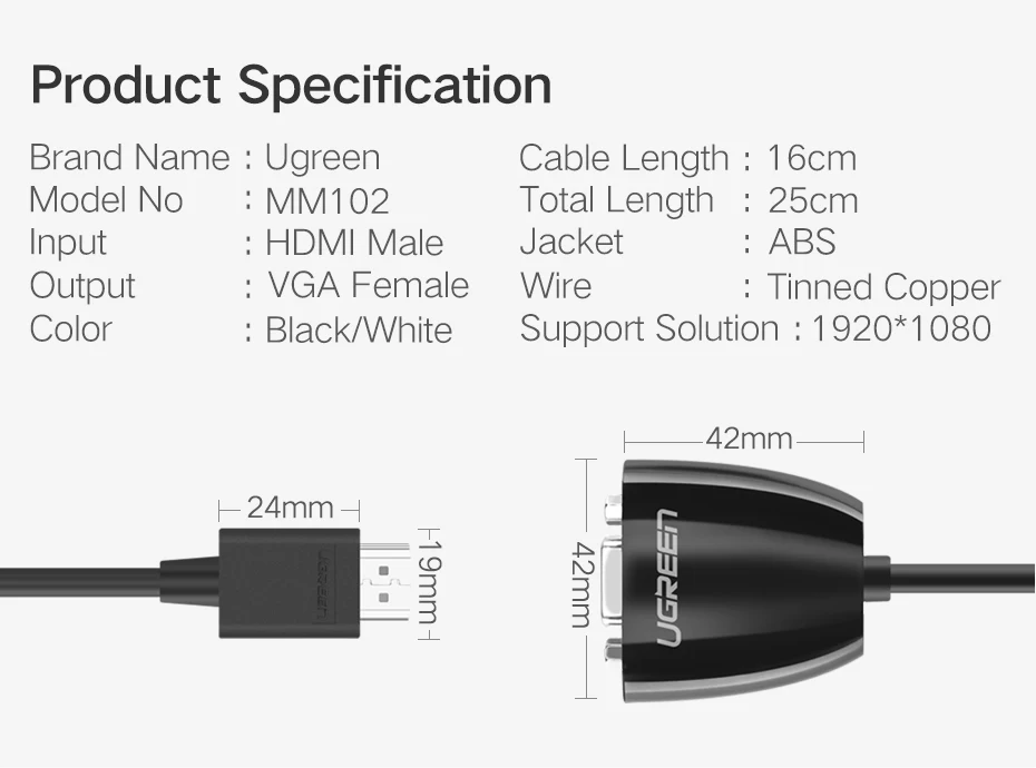 Ugreen HDMI в VGA разъем HDMI VGA Аудио адаптер мужчин и женщин HDMI-VGA конвертер кабель 1080P для xbox one PS3 PS4 HDTV PC L