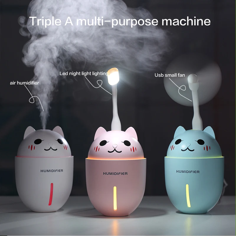 Mini Air Humidifier USB Humidifiers Aroma Essential Oil Diffuser With Mini Fan cooler Night Light Aromatherapy Diffusers USB