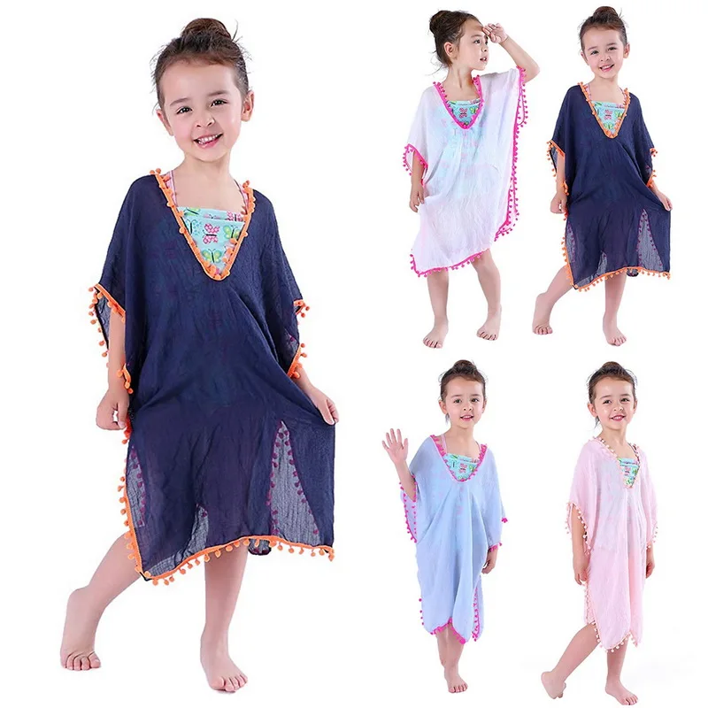 Vertvie Baby Girls Swim Dresses Kids Beach Cover-Ups Tassel Hook Flower Fringe Sundress Child Summer Swimwear Cover Up