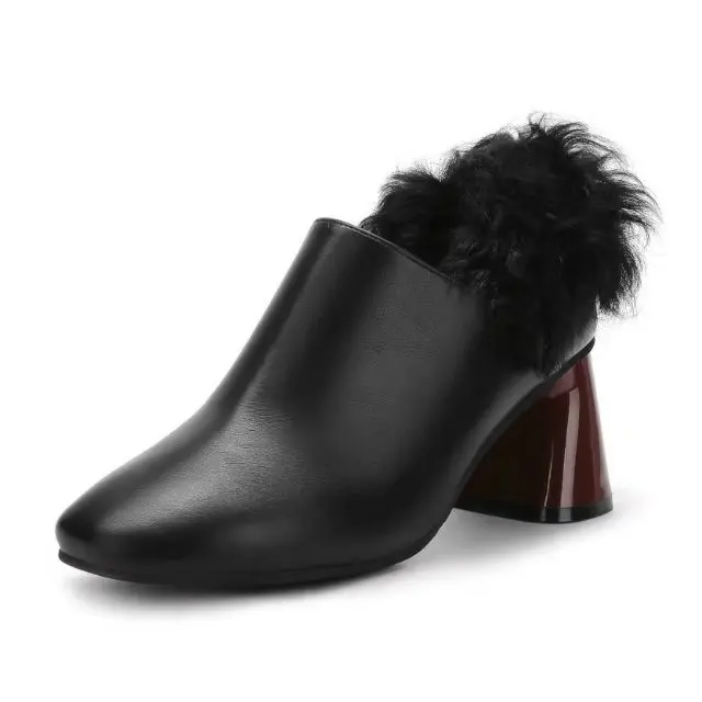 

2017 autumn and winter new high-heeled thick with women's shoes square head sheep curl Korean fashion wild shoes