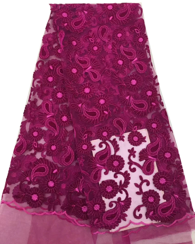 

Free shipping (5yards/pc) fushia pink African French net lace fabric with wonderful laser cut embroidery for party dress FLZ870