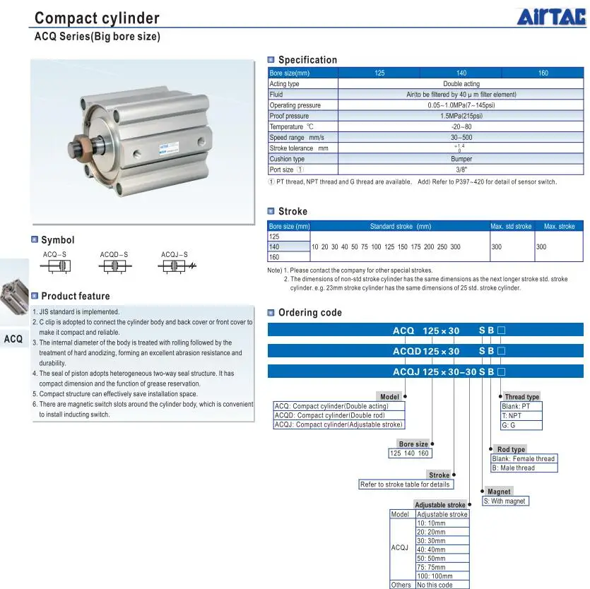 ACQ20X20S ACQ25X20S ACQ25X20SB ACP32x15 AIRTAC тонкий цилиндр, воздушный цилиндр пневматический компонент инструменты воздуха ACQ серии