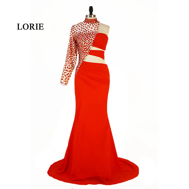 

LORIE Long Prom Dress High Neck Beaded with Rhinestones Chiffon Long Sleeve Evening Dress Party Gown vestidos de graduacion 2017