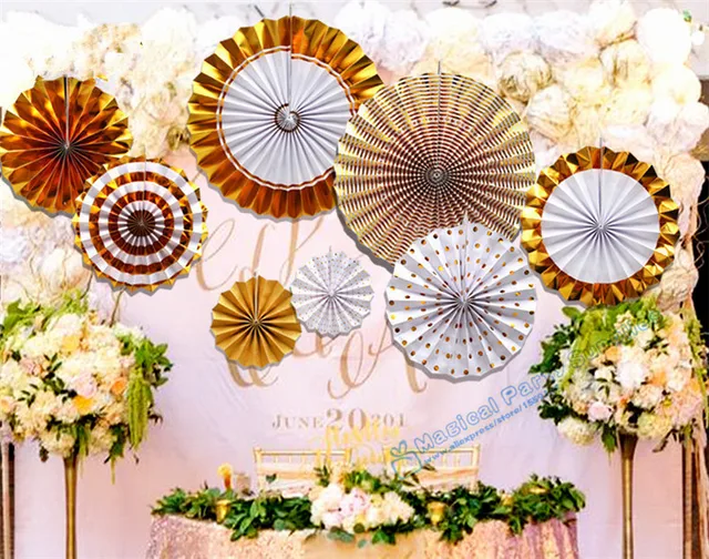 1 set 8pcs foil gold pinwheel backdrop paper rosette wedding giant paper flower rosettes