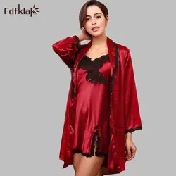 Fdfklak высокое качество пикантные Для женщин Народный китайский халат летний комплект элегантный шелковый атлас халат комплект Женский