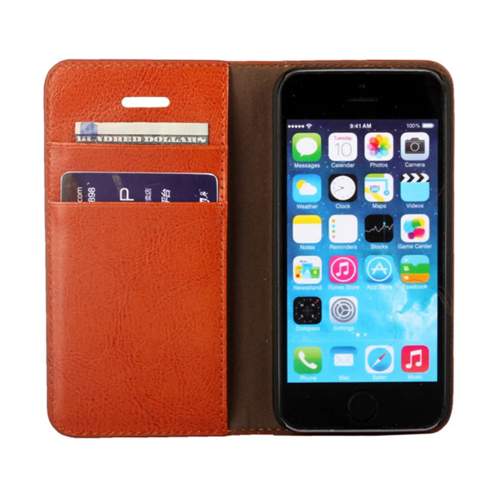 

Genuine Leather Case For iPhone 5 5S Flip Stand Design Book Wallet Style With Card Slot Holder Phone Back Cover For iphone 5SE