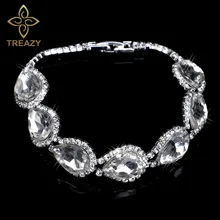 Treazy свадебный Кристалл Браслеты для женщин Серебряный Цвет капли воды стиль горный хрусталь браслеты, Свадебные украшения Аксессуары