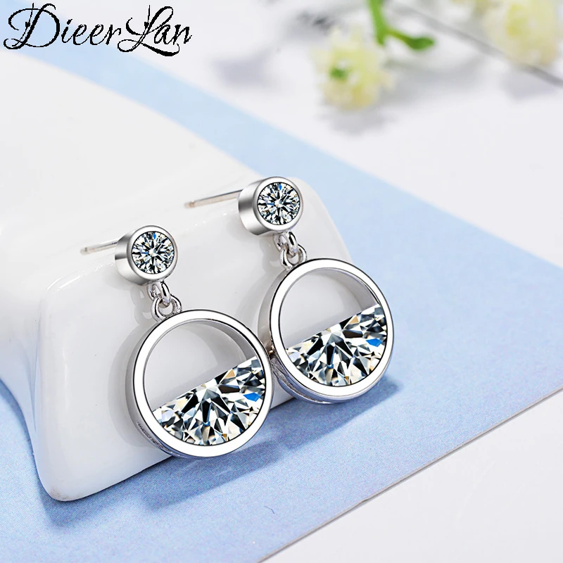 

DIEERLAN Temperament 925 Sterling Silver Zirconia Circle Drop Earrings for Women Statement Jewelry Brincos Pendientes Bijoux