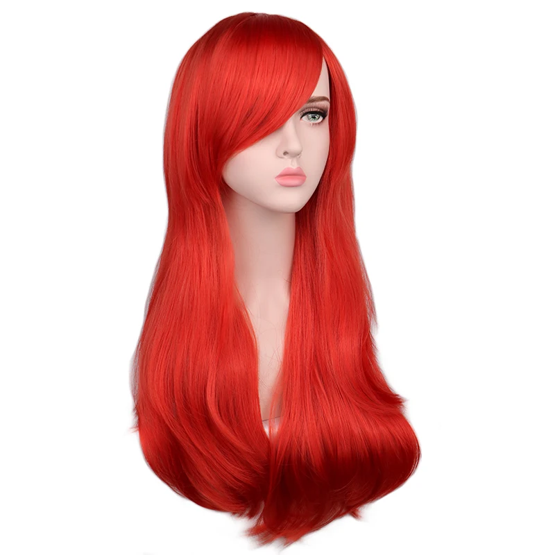 Qqxcaiw женщины длинные волнистые косплэй парик красная роза розовый черный голубой Серебряный серый коричневый 70 см температура