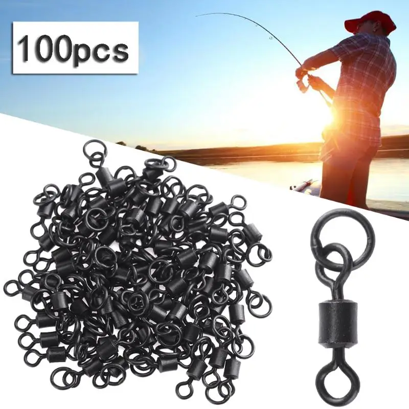 

Matte Black Fishing Rolling Swivels Connector Set with Solid Ring Carp Rigs Fish Hook Connector Fishing Tackle 25/50/75/100Pcs