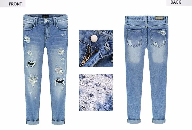 Женские рваные джинсовые брюки новые летние рваные синие прямые длинные джинсы брюки модные повседневные джинсовые брюки