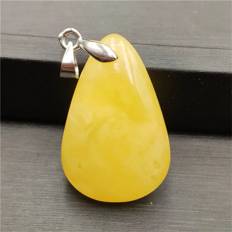 

Women Natural Yellow Amber Necklace Pendant Water Drop Shape Gemstone 30x20x9mm For Party New Gift Crystal Stone Healing Pendant