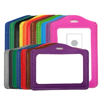 

1pcs Horizontal High Quality PU Leather ID Badge Case Color Border Bank Credit Card Holders ID Badge Holders no Lanyard