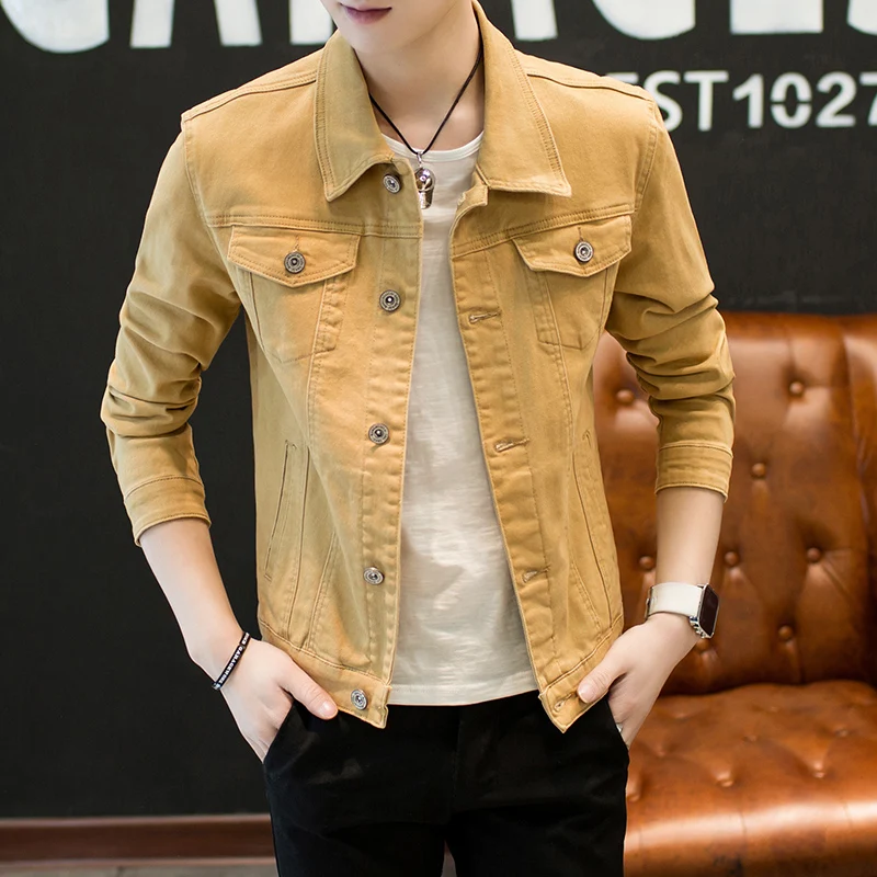

new 2019 autumn fashion denim jacket of cultivate one's morality men yellow denim jacket
