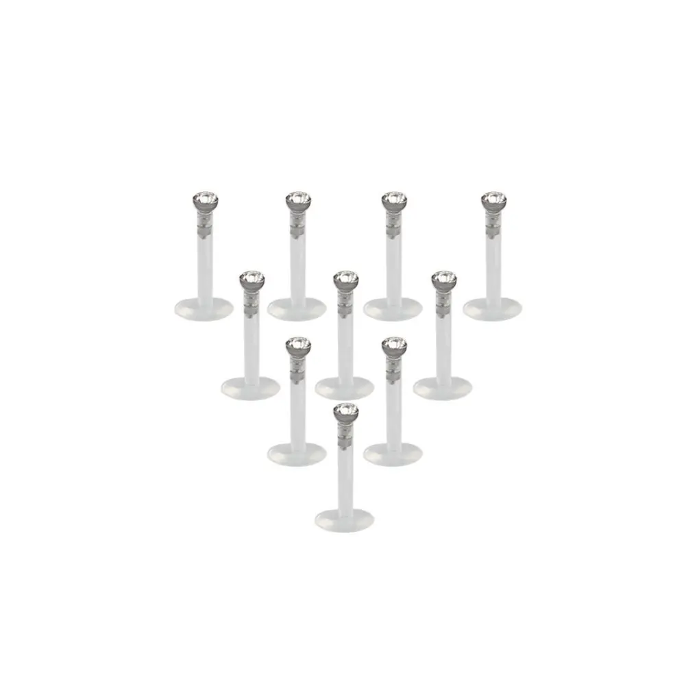 

10PCS 16G Clear UV Flexible Acrylic 2mm CZ Gem Labret Monroe Lip Ring/Tragus/ Helix/Cartilage Earring Stud Barbell Body Piercing