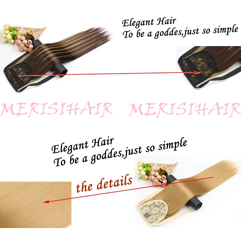 MERISI HAIR 22Inch Long Straight Hair Ponytails Clip In Hair Extensions 17Colors Available Synthetic Hair Ribbon
