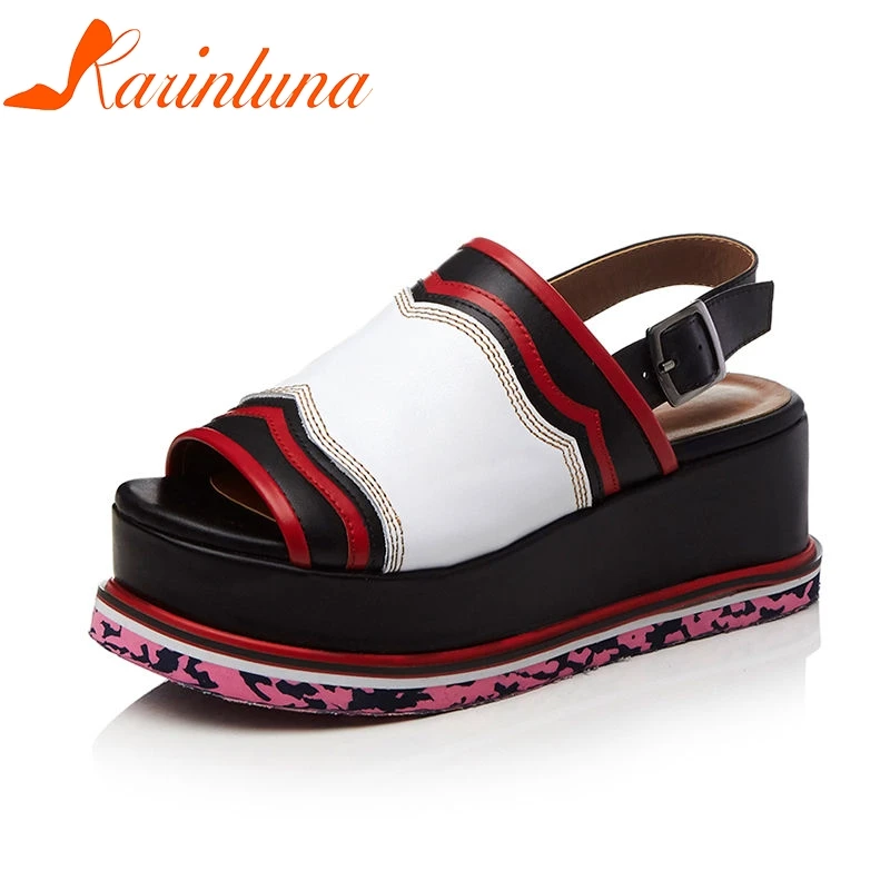 

KARINLUNA 2018 Summer New Arrival High Quality Genuine Leather Women Sandals Print Sole Thick Platform Casual Shoes Woman