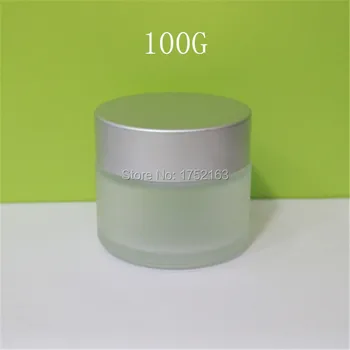 

100g frosted glass bottle cosmetic jar with Silver cap Cream mask EyeShadow Makeup Face Cream Skin Care Empty cosmetic container