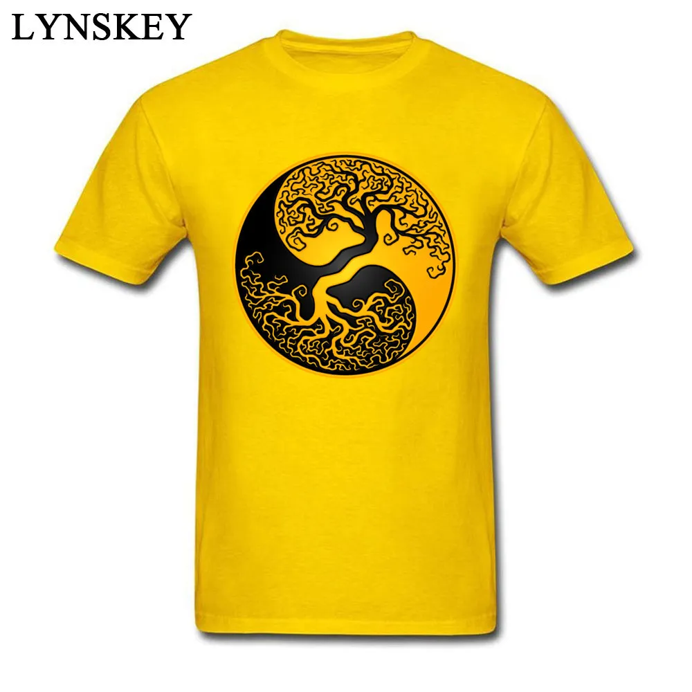 Cool T-shirts Brand Crewneck Simple Style Pure Cotton Men's Tops Shirts Custom Short Sleeve Tee Shirt Top Quality Wholesale Yellow and Black Tree of Life Yin Yang yellow
