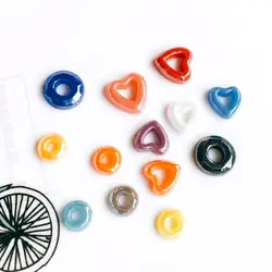 ZEROUP разноцветные керамика, фарфор круглый сердце Стекло Кабошоны 10 мм Камея плоской задней кабошон Фурнитура для бижутерии 50 шт
