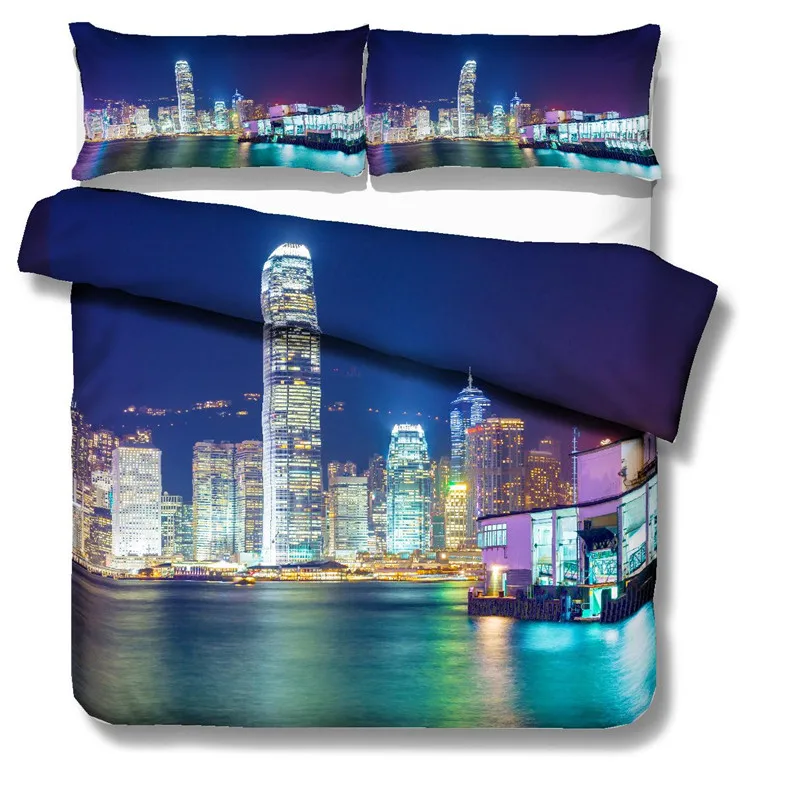 

MUSOLEI 3D Duvet Cover Set City high-rise buildings under neon lights friends' presents/gifts Bed Sheet Twin queen king