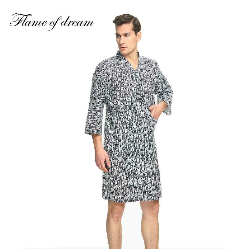 

Robe Of Kimono Bathrobes Men Black Kimono Cotton Dressing Gown Japonya Kimono Man Ropao Masculino 1015