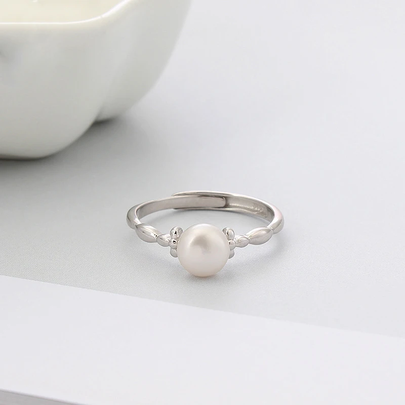 

S925 Adjustable Pearl Ring Mounts Fit 6-8mm Bead Sterling Silver Freshwater Pearl Ring Woman Jewelry Making Sweet Jewelry Gift