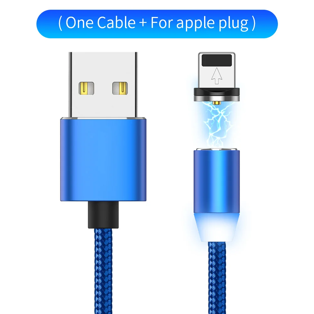 YBD 1 м 2 м светодиодный магнитный зарядный кабель для samsung huawei Xiaomi Micro USB кабель магнитное зарядное устройство для Honor Redmi usb type C кабель - Цвет: Blue for Apple