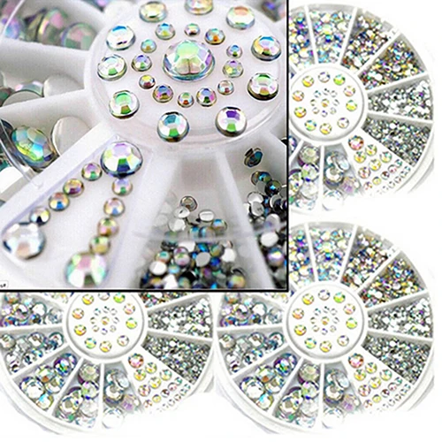 

1 Wheel 5 Sizes White Multicolor DIY Nail Art Tip 3D Decor Glitter Rhinestones