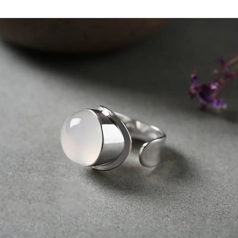 Гарантированное кольцо из стерлингового серебра 925 пробы, простые круглые кольца для женщин, натуральный халцедон, элегантные ювелирные изделия Bague