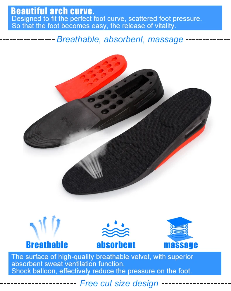 Стельки для увеличения роста, амортизирующие стельки для обуви, Дышащие стельки для обуви, вкладыши Palmilha Altura Semelles Confort Inlegzolen