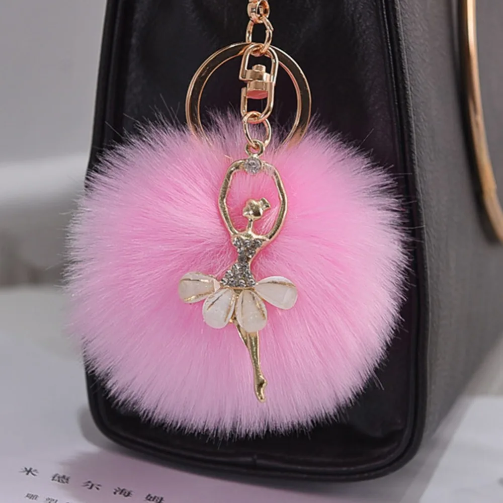 

Plush Keychain Simple Fur ball Pompon Pendant Pompom Artificial Rabbit Fur Animal Kawaii Keychains For Woman Car Bag KeyRing Toy