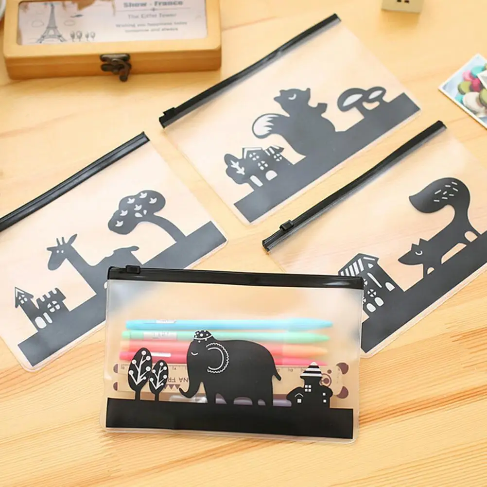 

1PC Multi Functional Stationery Bag Storage Creative Animals Cartoon Cosmetic Toiletry Case Pouch Holder Transparent Bag