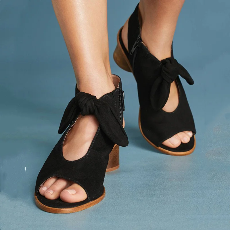 

Ladies Summer Sandals Fashion Solid Color Casual Open Toe Super High Heel Fish Head Butterfly-knot Pumps Female