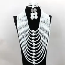 Непрозрачная белая африканская бижутерия высокого качества нигерийские Свадебные хрустальные свадебные бусы комплект ювелирных изделий ALJ007