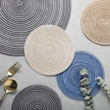 

Round Design Table Ramie Insulation Pad Solid Placemats Linen Non Slip Table Mat Kitchen Accessories Decoration Home Pad Coaster